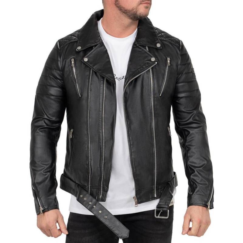 Reichstadt Slim Fit Echtlederjacke Herren Silver Zipper RS003LUX Black XXL