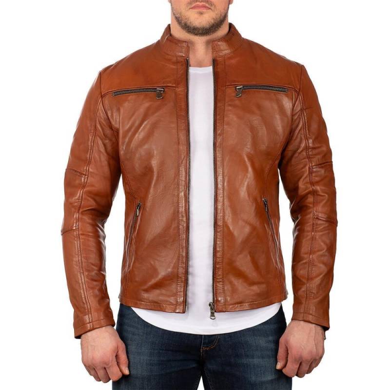Reichstadt Slim Fit Echtlederjacke Herren Silver Zipper 20RS20LUX Brown XS