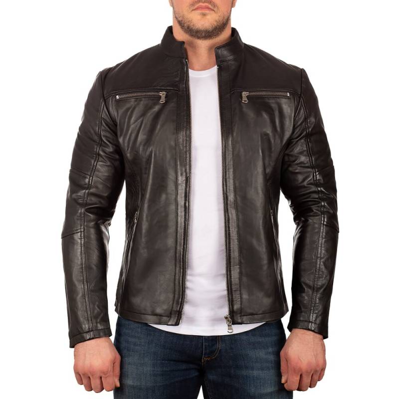 Reichstadt Slim Fit Echtlederjacke Herren Silver Zipper 20RS20LUX Black XS Reichstadt Slim Fit Echtlederjacke Herren Silver Zipper 20RS20LUX Black XS