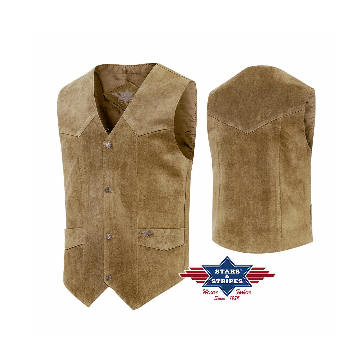 Rind-Veloursleder Lederweste, Alabama, beige von Stars & Stripes