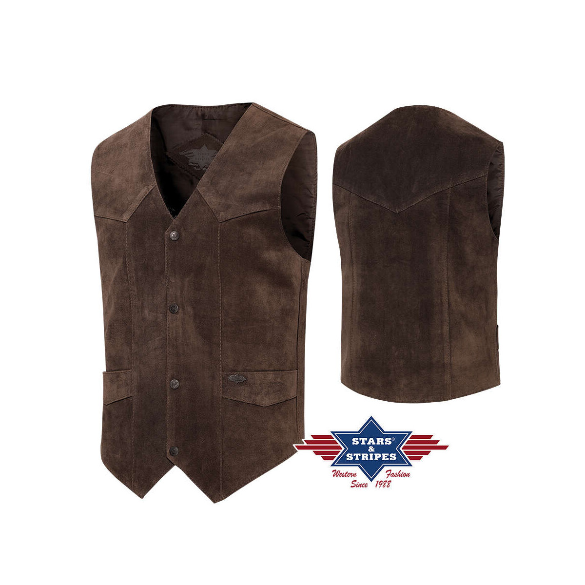 Rind-Veloursleder Lederweste -Alabama- choco von Stars & Stripes