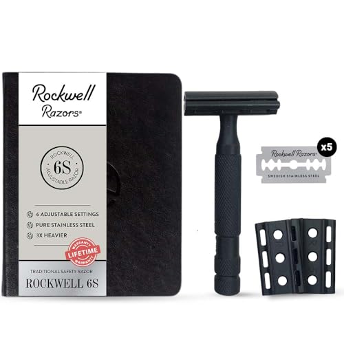 Rockwell Razors 6S verstellbarer Edelstahl-Sicherheitsrasierer mit zwei Kanten + 5 schwedische Edelstahl-Rasierklingen (schwarz) Rockwell Razors 6S verstellbarer Edelstahl-Sicherheitsrasierer mit zwei Kanten + 5 schwedische Edelstahl-Rasierklingen (schwarz) von ROCKWELL RAZORS