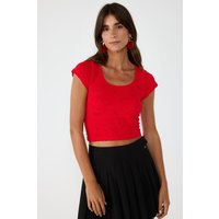 Rotes Spitzen Kurzarm Crop Top