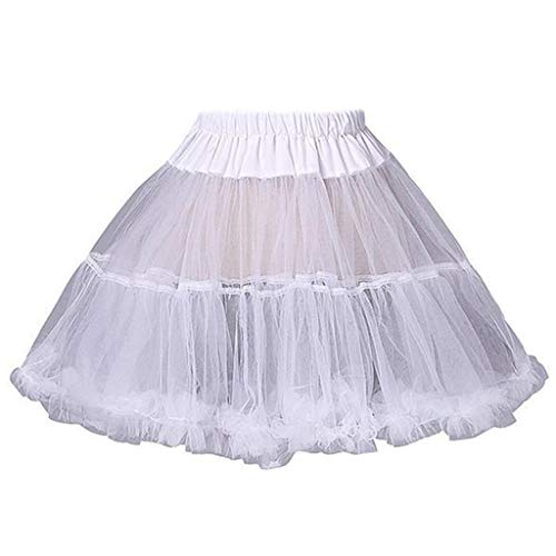 SUCHUANGUANG Frauen Mädchen Rüschen Kurzer Petticoat Feste weiße Farbe Flauschige Blase Tutu Rock Puffy Half Slip Prom Krinoline Unterrock No Hoop White Blending, Polyester Frauen Petticoat