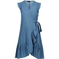 Schickes ärmelloses Wickelkleid mit Rüschensaum - Blau