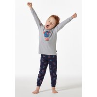 Schlafanzug lang Bündchen Hunde Skateboards grau meliert - Boys Wordl 92 von Schiesser