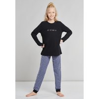 Schlafanzug lang Organic Cotton Tupfen schwarz - Nightwear 152 von Schiesser