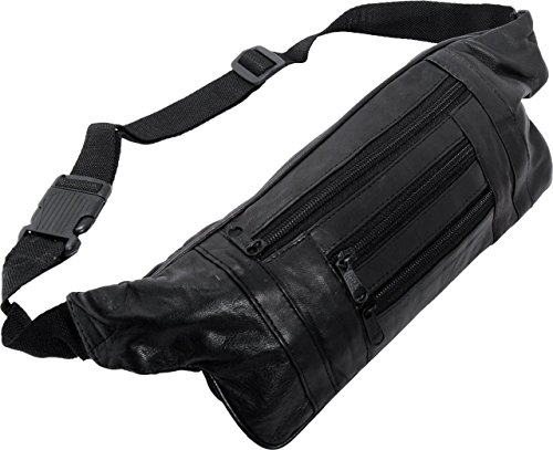 Schmale flache Bauchtasche Lamm Nappa Leder - Stylish und Trendy (schwarz) für Damen und Herren - Wandern Outdoor Festival Gürteltasche von Impex