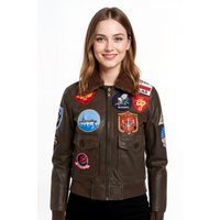 Schwarze A2 Top Gun Leder-Bomberjacke für Damen – Kimberley