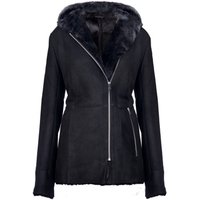 Schwarze Damen-Jacke aus Merino-Schaffell mit Kapuze, Mandalay