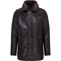 Schwarzer, mittellanger, warmer Trenchcoat aus Leder für Herren - Varkaus