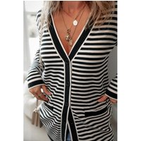Schwarzgestreifter Langarm-Button-Up Tunika-Cardigan