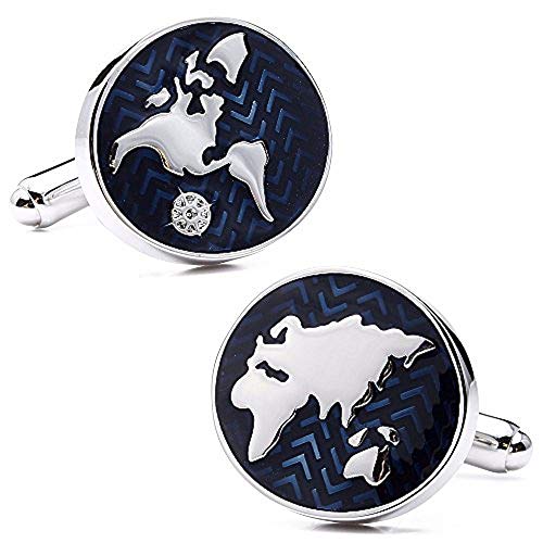 SILVIO MILANO Manschettenknöpfe Nautik | Herren | Hemd Weltkarte Meer | Farbe Blau und Silber, Edelstahl von SILVIO MILANO