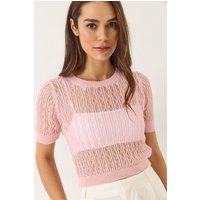 Spitze Texturiertes Crop Top mit Rundhalsausschnitt