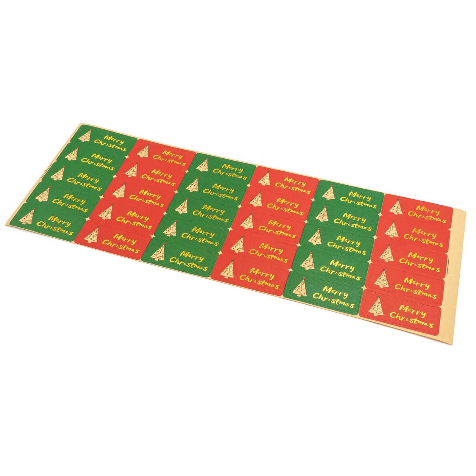 Sticker Weihnachten rot grün mit Goldprägung 1 Bogen mit 30 Aufklebern