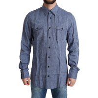 Dolce & Gabbana Herren Hemd mit blauen Streifen und Button-Down-Kragen