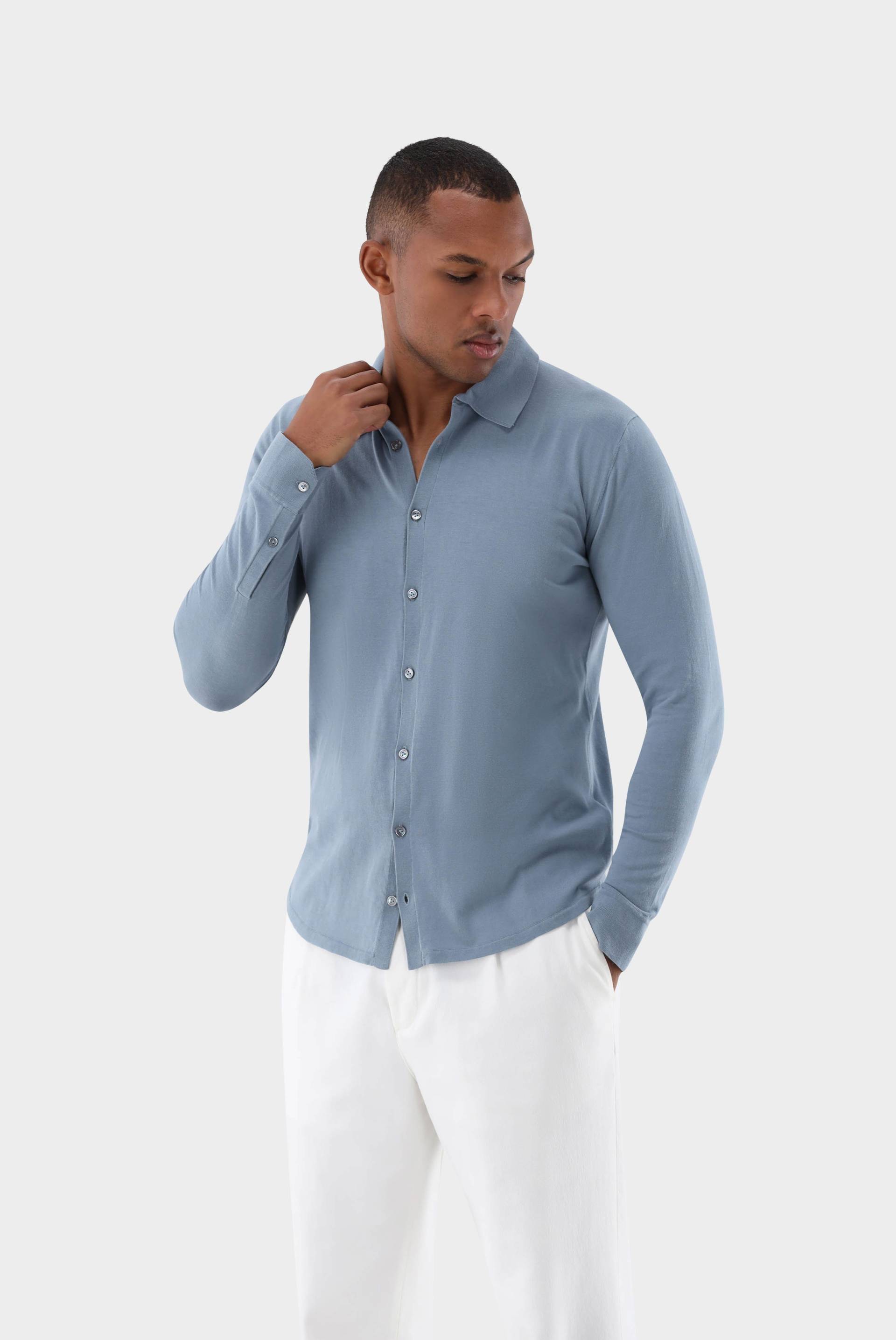 Strick Shirt aus Baumwolle Hellblau von van Laack