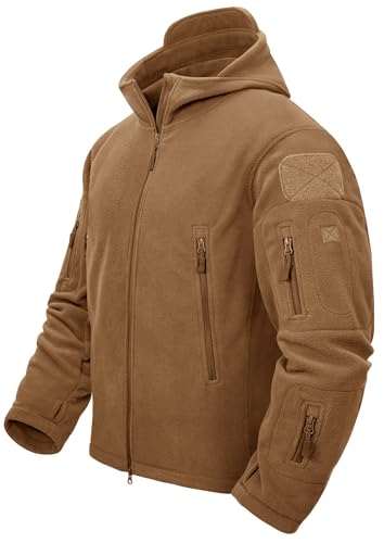 TACVASEN Herren Fleecejacke Military Outdoor Winddichte Jacke mit Kapuze- Gr. M, Sand von TACVASEN