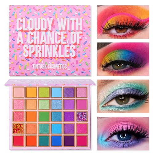 TINTARK Bunt Lidschatten Palette 30 Colors, Glitzer Lidschatten Schminke Grün Blau Rosa Lila Braun Creme Augen Make-up Paletten Glitter Matte Eyeshadow, Cloudy with a Chance of Sprinkles von Tintark