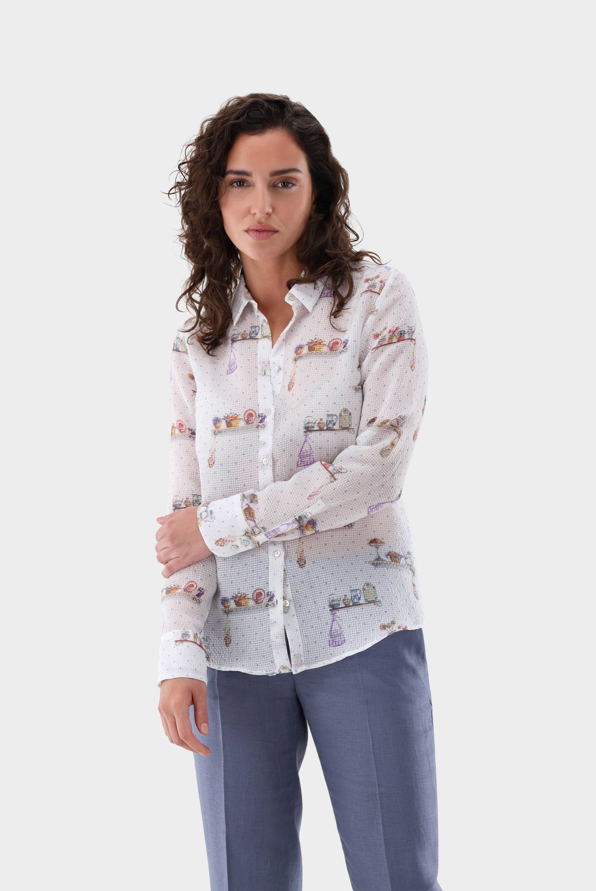 Taillierte Bluse aus Seersucker mit Druck von van Laack