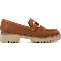 Tamaris Damen Cognac Tan Braun Leder Loafer Slip-On Plateauschuhe