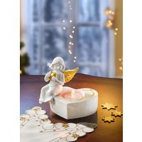 Teelichthalter mit Engel, Weiss-gold