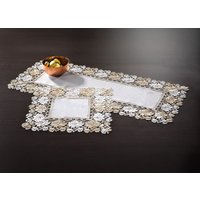 Tischdecke mit Einfassungen in Spitzen-Optik, Creme, Grösse 102 (Läufer, 40x110 cm)