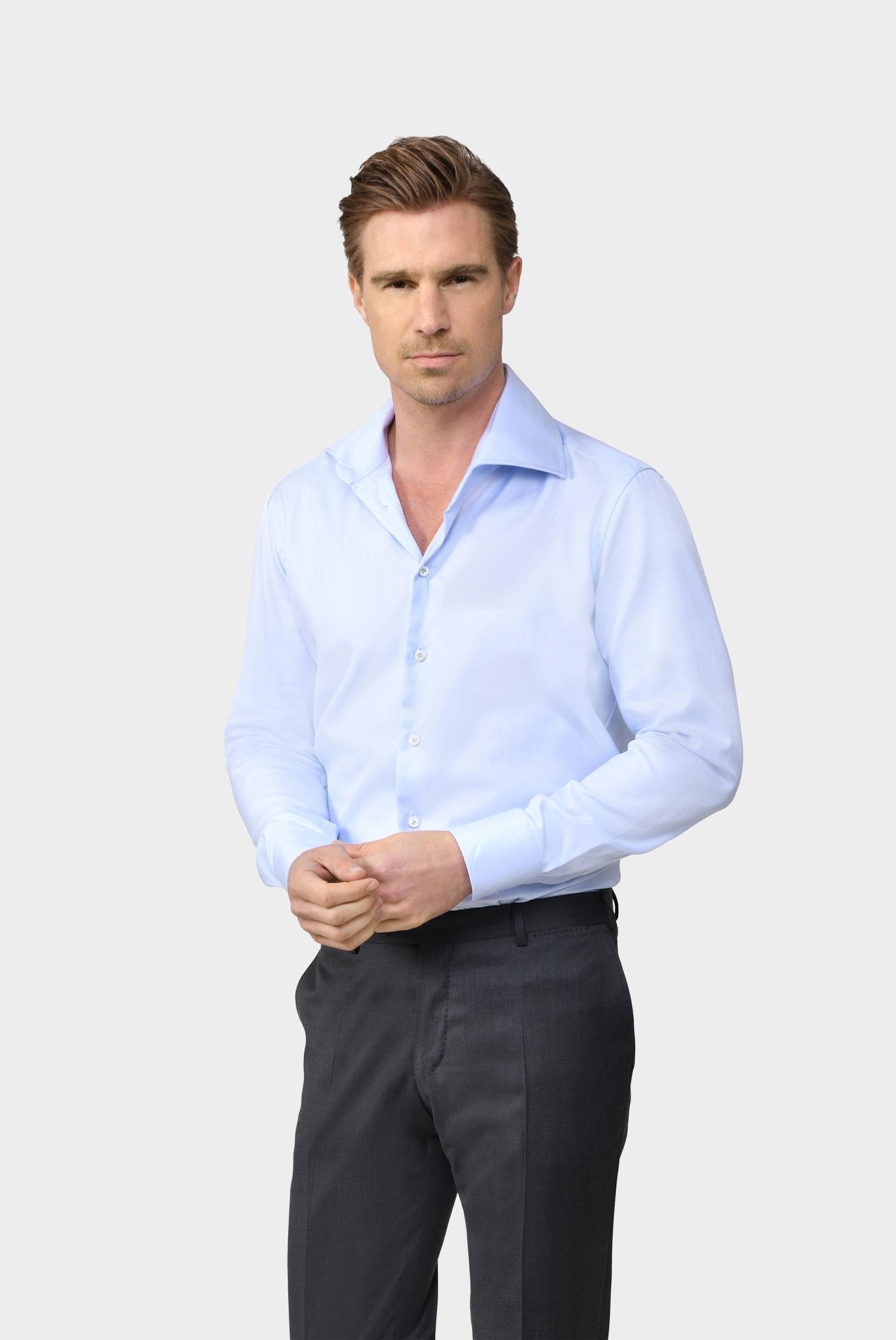 Twill Hemd mit Fischgrat Tailor Fit Hellblau von van Laack