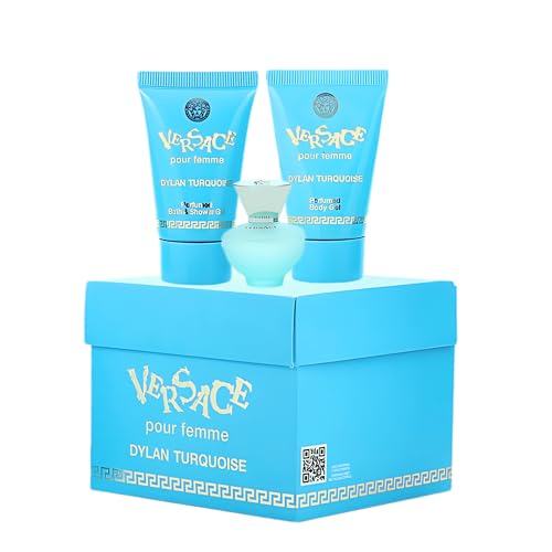 Versace Dylan Turquoise Damen Mini Parfüm drei teiliges Geschenk Set (5ml EDT Zerstäuber, 23ml Körpergel & 23ml Duschgel) von Versace