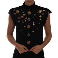 Dolce & Gabbana Damen Schwarze Verzierte Blumen Militärjacke Weste