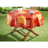 Wachstuch-Serie mit farblich abgestimmtem Schrägband, Terra, Grösse 220 (Tischdecke oval, 155/220 cm)