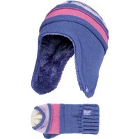 Wärmehalter - Kinder Mädchen Winter Warm Fleece gefüttert Kabel gestrickt Thermal Beanie Mütze und Fäustlinge mit Ohrenklappen - LS1P10