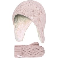 Wärmehalter - Mädchen Majestic Soft Cosy Kabel gestrickt Design Bobble Trapper Hut und Handschuhe Handschuhe Set - Dusky Pink