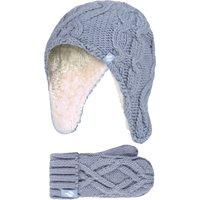 Wärmehalter - Mädchen Majestic Soft Cosy Kabel gestrickt Design Bobble Trapper Hut und Handschuhe Handschuhe Set - Dusty Blue