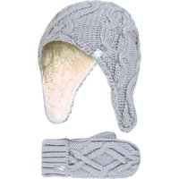 Wärmehalter - Mädchen Majestic Soft Cosy Kabel gestrickt Design Bobble Trapper Mütze und Handschuhe Handschuhe Set - Frost Grey