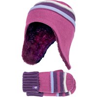 Wärmehalter - Mädchen Winter Warm Pom Pom Bobble Beanie Mütze und Handschuhe Set - Rot Violett