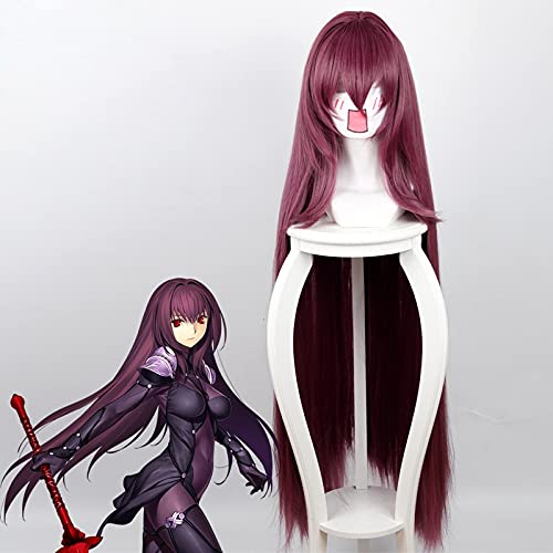 Wig for Anime Fate/Grand Order Scathach Cosplay Heat Resistant Synthetic Hair Straight Anime Wig Purple Red + Free Wig Cap von XINYIYI