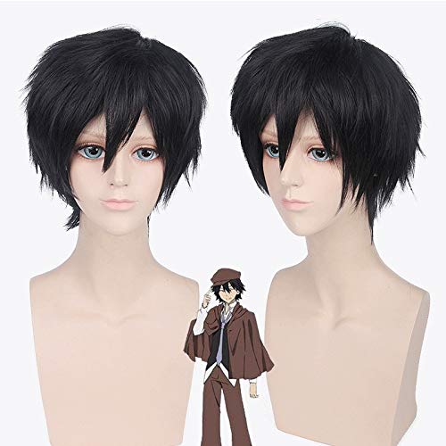 Wig for Bungo Stray Dogs Edogawa Ranpo Cosplay Wig Anime Game Wig 30Cm Short Black Synthetic Hair For Costume Halloween Party von XINYIYI