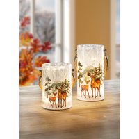 Windlicht, 2er-Set, Weiss-braun