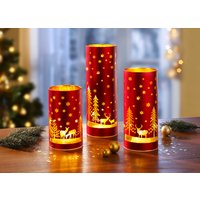 Windlicht 3er-Set aus Glas, Rot