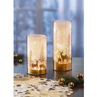 Windlicht mit integrierter Beleuchtung im 2er-Set, Gold