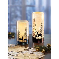 Windlicht mit integrierter Beleuchtung im 2er-Set, Schwarz