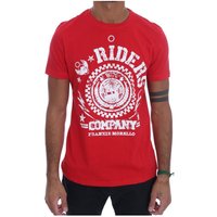 Frankie Morello Herren Rotes Baumwoll RIDERS Rundhals T-Shirt