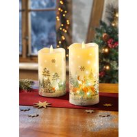 Zauberhafte LED-Kerzen im 2er-Set, Weiss-grün-braun