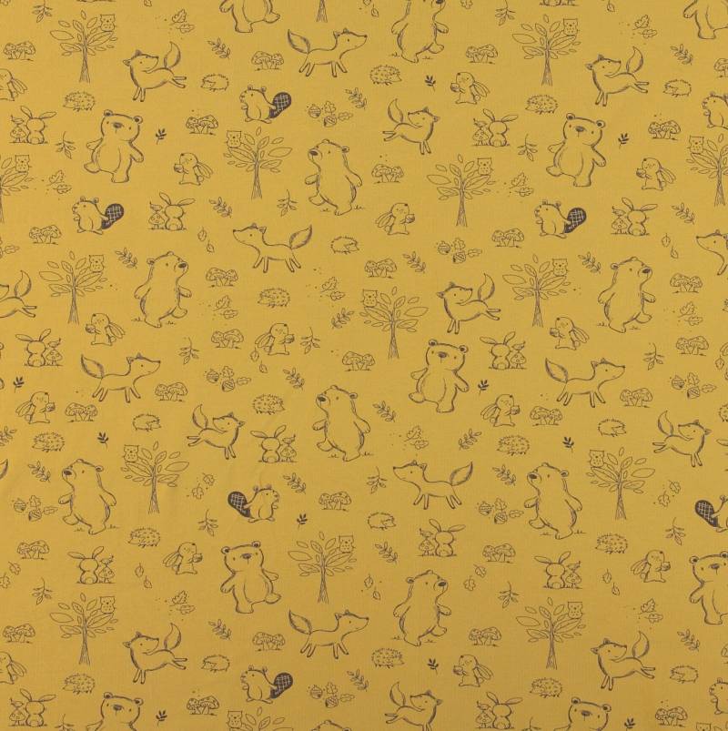 Kurze Pumphose Waldtiere in Wunschgrösse Bis Gr. 110 Babyhose Senfgelb Aus Bio-Baumwolle von kleineStoffeule