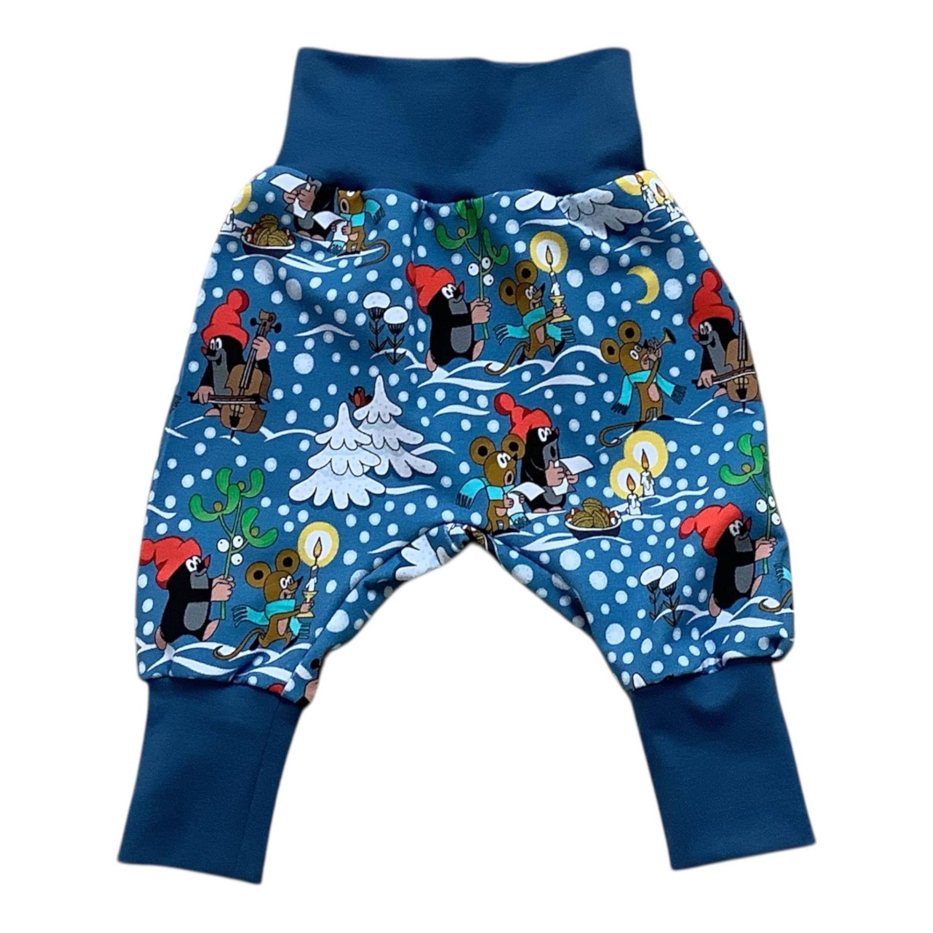 Pumphose Maulwurf Sweat in Wunschgröße Bis Gr. 104 Babyhose Blau Set von kleineStoffeule