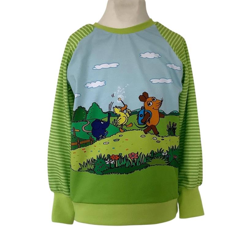 Sendung Mit Der Maus Unterwegs Pullover Gr. 74 - 140 in Wunschgrösse Aus Jersey Grün von kleineStoffeule