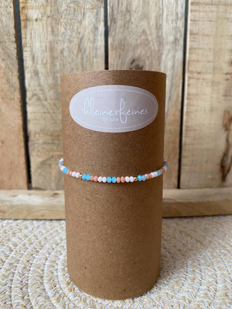 Filigranes Fußkettchen Fußband Fußkette Fußschmuck Perlen Glasschliffperlen Bunt Gold Zart Fein Minimalistisch Sommer Geschenk Frauen Boho von kleinesfeinesBayern