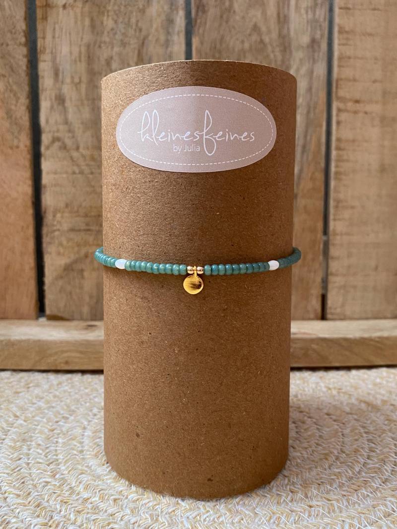 Filigranes Fußkettchen Fußband Fußkette Fußschmuck Perlen Jade Blau/Grün Coin Gold Süßwasserperlen Weiß Zart Fein Geschenk Frauen Boho von kleinesfeinesBayern