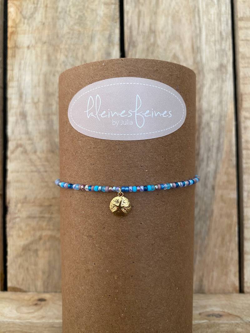 Filigranes Fußkettchen Fußband Fußkette Fußschmuck Perlen Seestern Bunt Braun Grün Gold Zart Fein Minimalistisch Sommer Geschenk Frauen von kleinesfeinesBayern